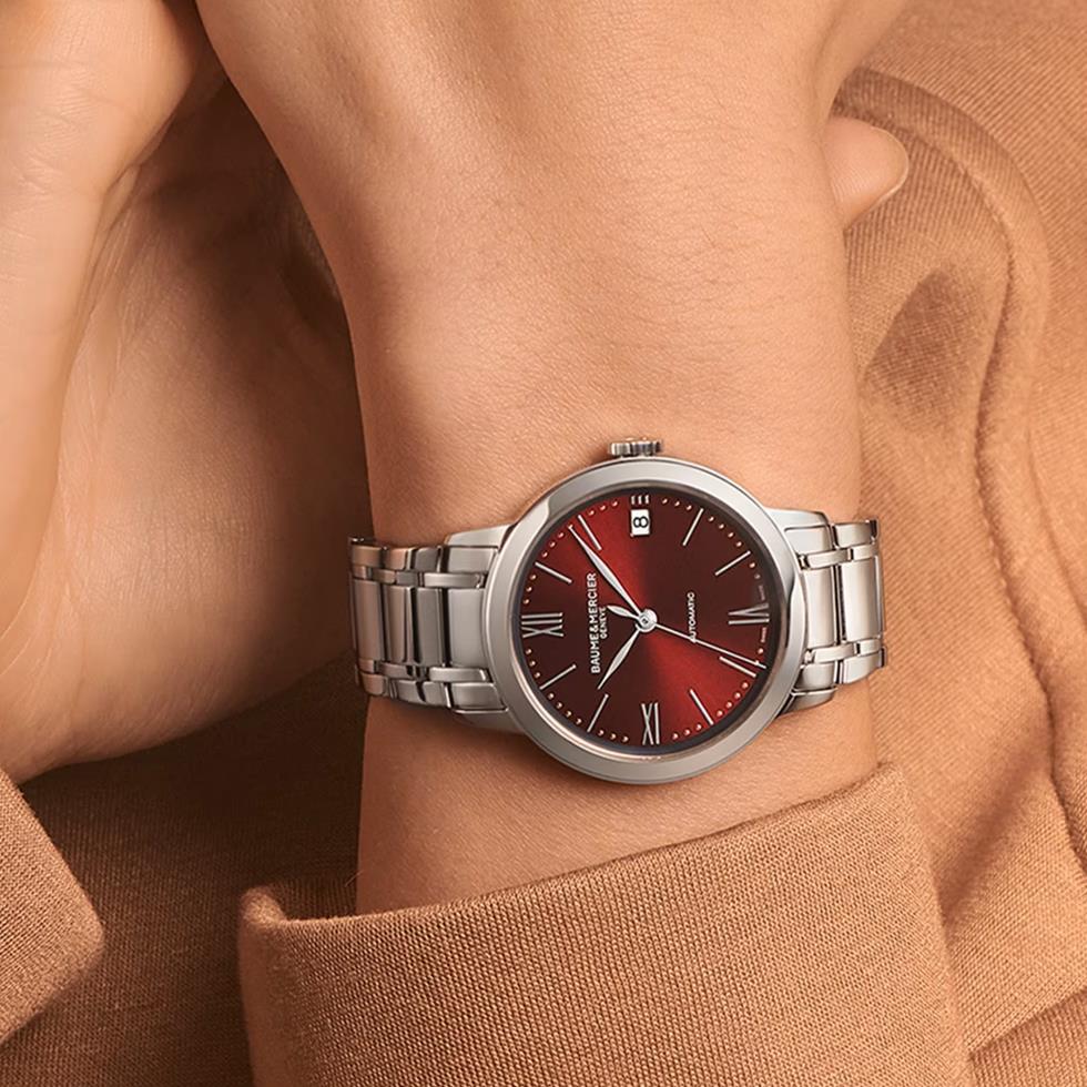 CLASSIMA 34MM AUTOMATICO DOPPIO CINTURINO ACC/TESSUTO - QUADRANTE BORGOGNA - BAUME & MERCIER