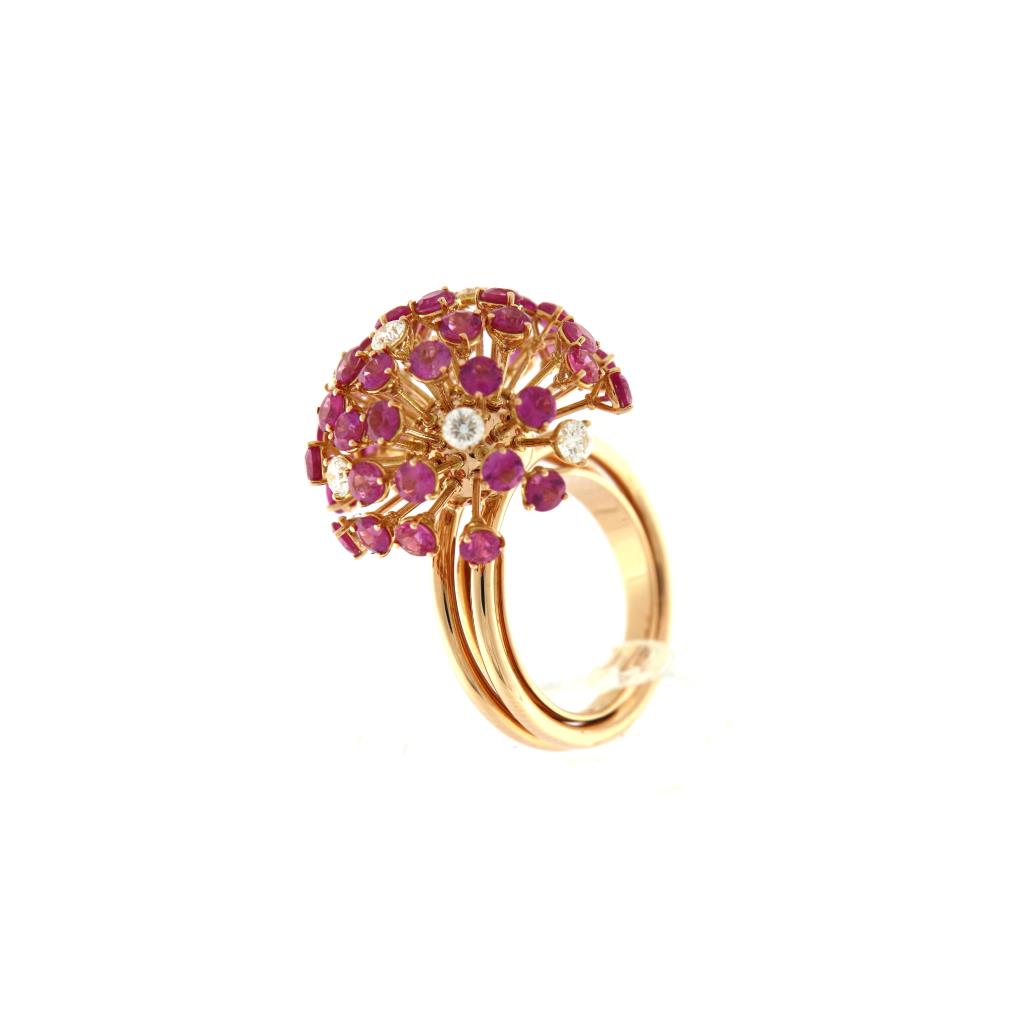 ANELLO FANTASIA IN ORO ROSA CON ZAFFIRI ROSA 4.37 E DIAMANTI 0.53 - ROTA & ROTA