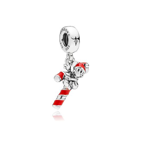 DISNEY MICKEY CANDY CANE SILVER DANGLE WITH RED ENAMEL AND CLEAR CUBIC ZIRCONIA - PANDORA