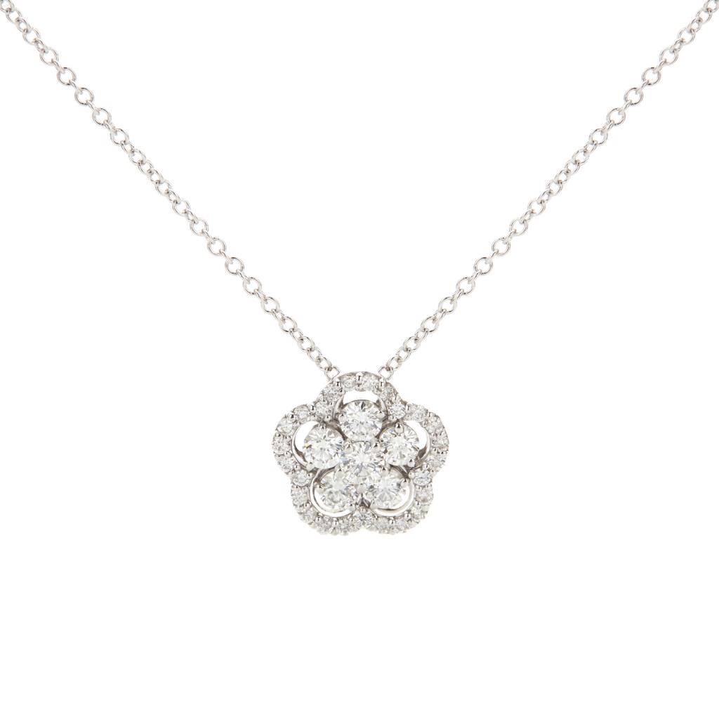 COLLANA ORO BIANCO 18 KT "FIORE GRANDE" - DIAM 0.47 - GR 2.74 - BUONOCORE