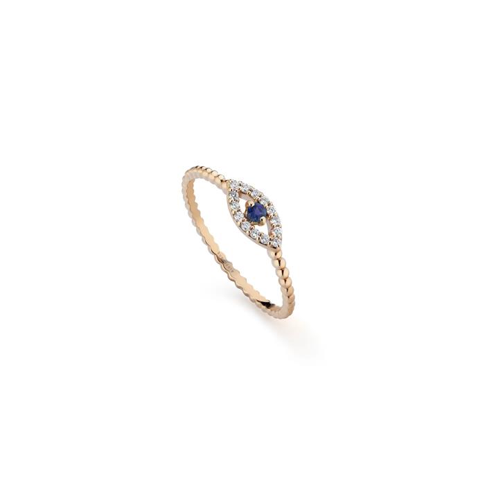 ANELLO ORO ROSA 18 KT OCCHIO IN DIAMANTI BIANCHI E CENTRO ZAFFIRI BLU - GR 1.40 - KT 0.09 - ZB 0.06 - BUONOCORE