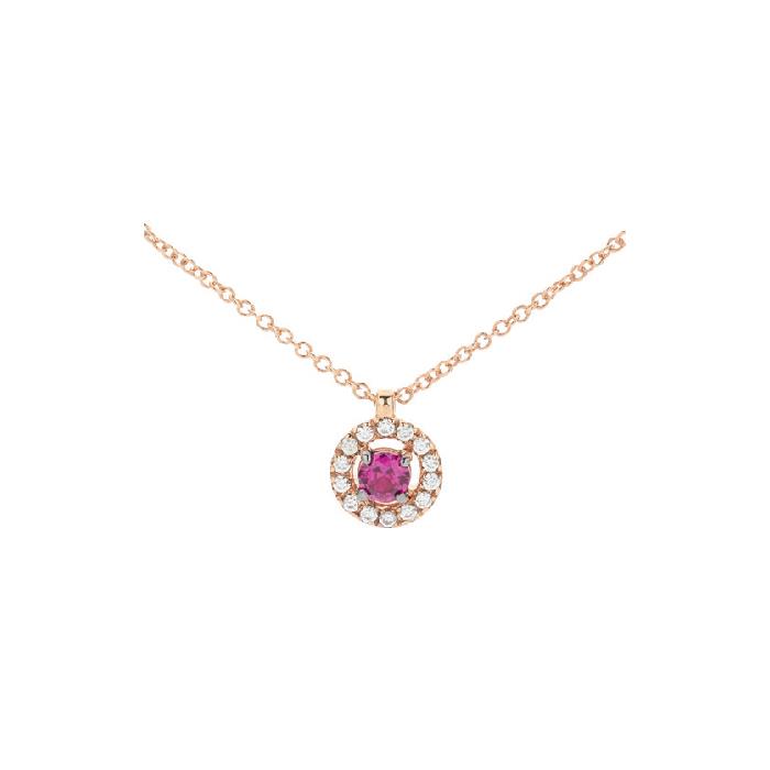 COLLANA ORO ROSA 18KT "COPPIGLIA" E DIAMANTI BIANCHI E RUBINI - BUONOCORE