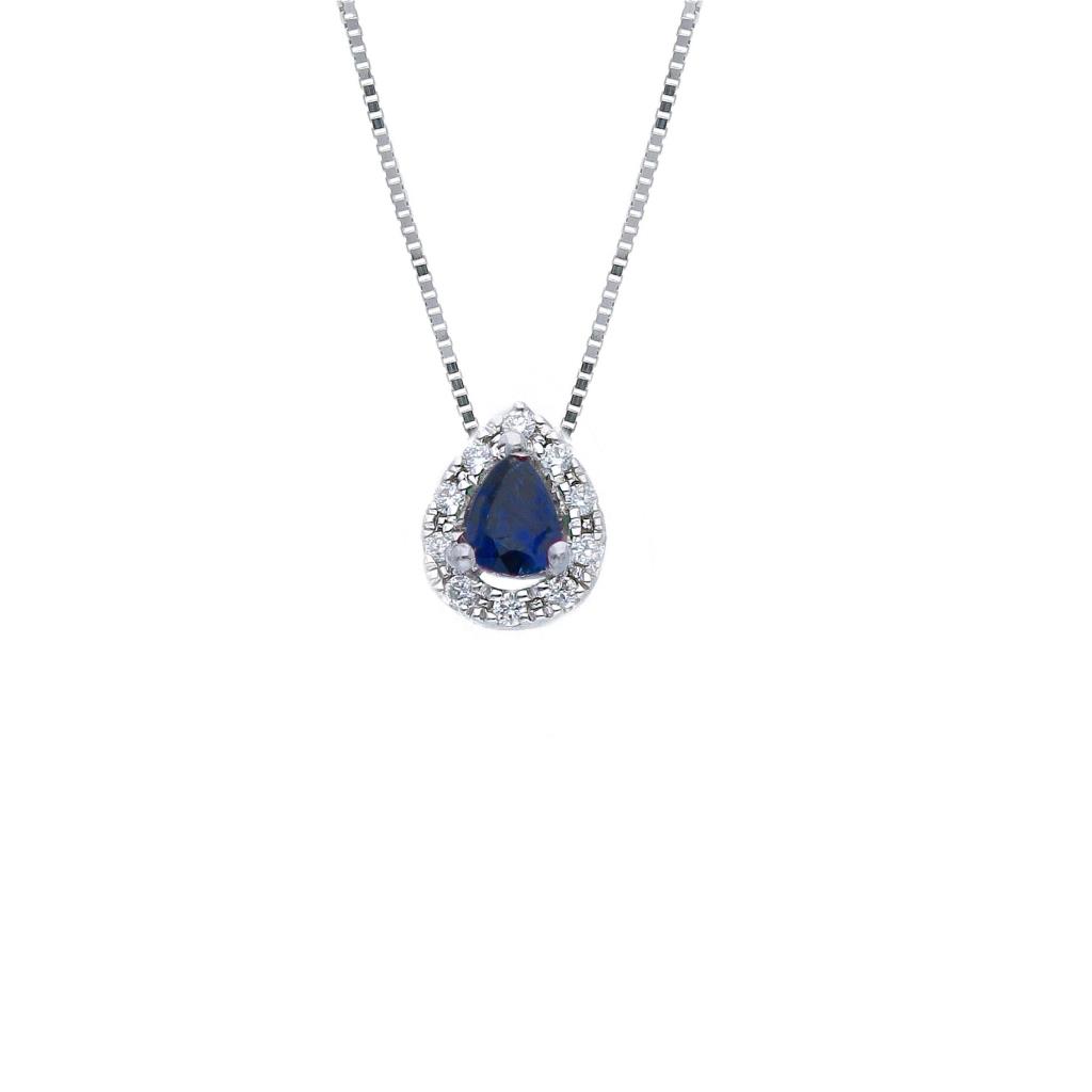 COLLANA ORO BIANCO 18 KT - RUBINO TAGLIO A GOCCIA 0.18 KT E DIAMANTI 0.04 KT - CEDRO