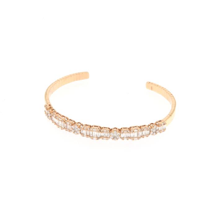 BRACCIALE  RIGIDO IN ORO ROSA DIAMANTI TONDI E BAGUETTE CT. 0.71+1.25 G VVSI - CEDRO