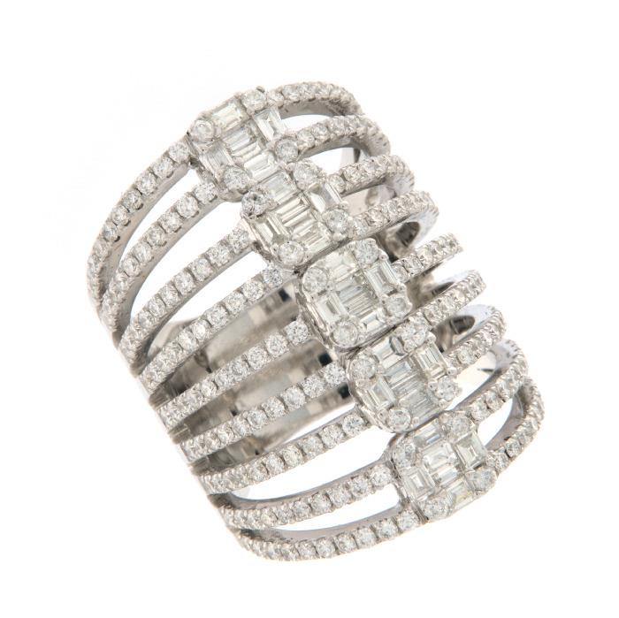 ANELLO 9 FILE DI DIAMANTI E BAGUETTE KT 2.69 - CEDRO