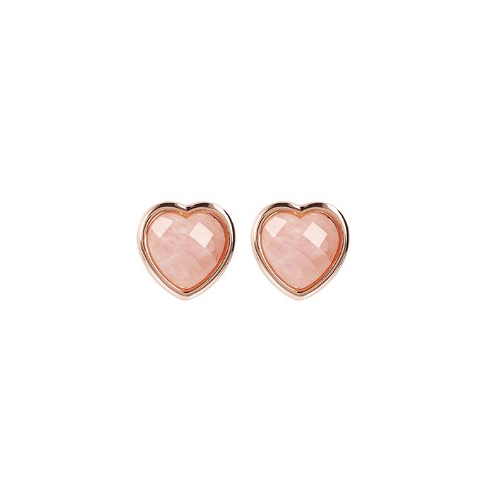 ORECCHINI ROSE GOLD QUARZO ROSA TAGLIO CUORE - BRONZALLURE