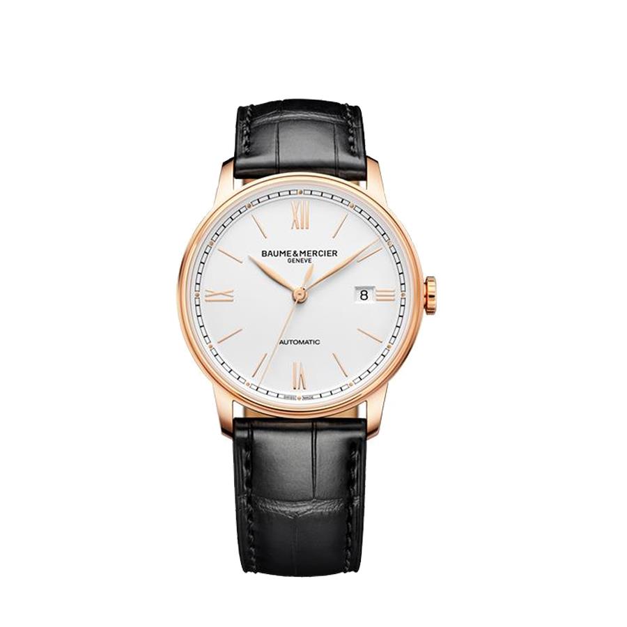 OROLOGIO CLASSIMA IN ORO ROSA E TITANIO CON CINTURINO IN PELLE. UOMO, AUTOMATICO, CASSA ROTONDA, 39 MM - BAUME & MERCIER