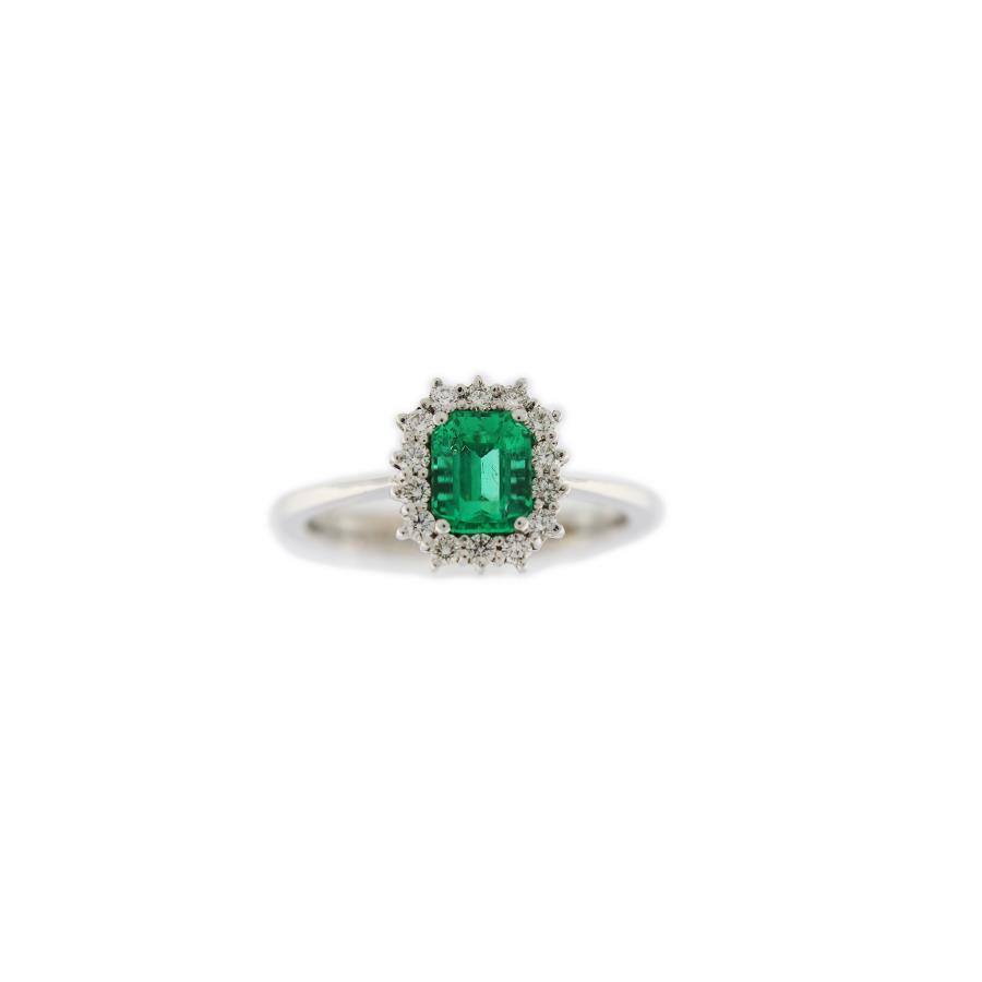 BOGOTÀ - ANELLO CON SMERALDO CENTRALE KT 1.04 E DIAMANTI BRILLANTI KT 0.23 G - CRIERI