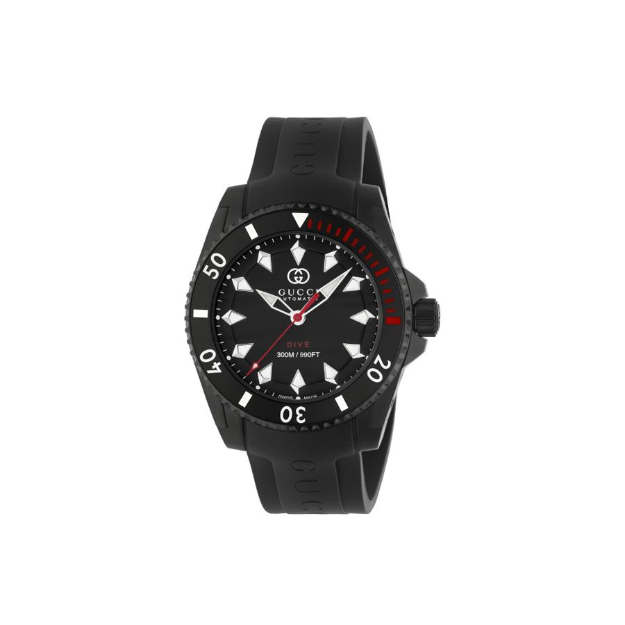GUCCI DIVE - CASSA IN ACCIAIO INOX DA 40 MM, QUADRANTE NERO, LUNETTA IN CERAMICA E CINTURINO IN GOMMA - GUCCI TIMEPIECES