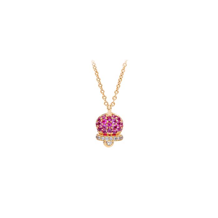 COLLANA ORO ROSA CAMPANELLINA CON ZAFFIRI ROSA KT 0.20 E DIAMANTI KT 0.06 - SONGA LJ