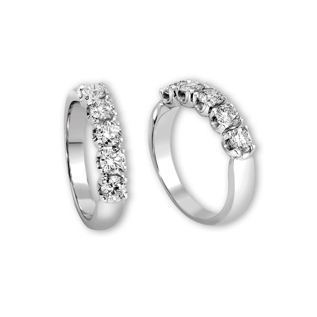 ANELLO VERETTA IN ORO BIANCO A 5 PIETRE - BRILL KT 0.90 GVS - GR 4.60 - MIS 9 - GIORGIO VISCONTI