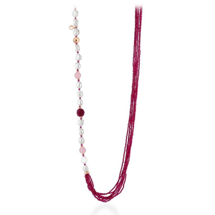 COLLANA CON PERLE D&rsquo;ACQUA DOLCE, AG925 ROSA, SPINELLO FUXIA E GIADA ROSA,CM90 - LE LUNE GLAMOUR
