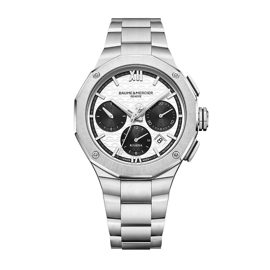 RIVIERA CHRONO ACC/ACC QUADRANTE BIANCO SFERE CHRONO NERE - BAUME & MERCIER