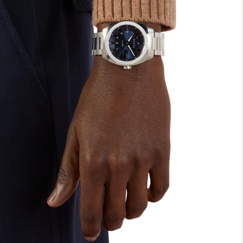 GG2570 - Cassa in acciaio 41 mm, quadrante blu scuro spazzolato soleil, bracciale in acciaio - GUCCI TIMEPIECES