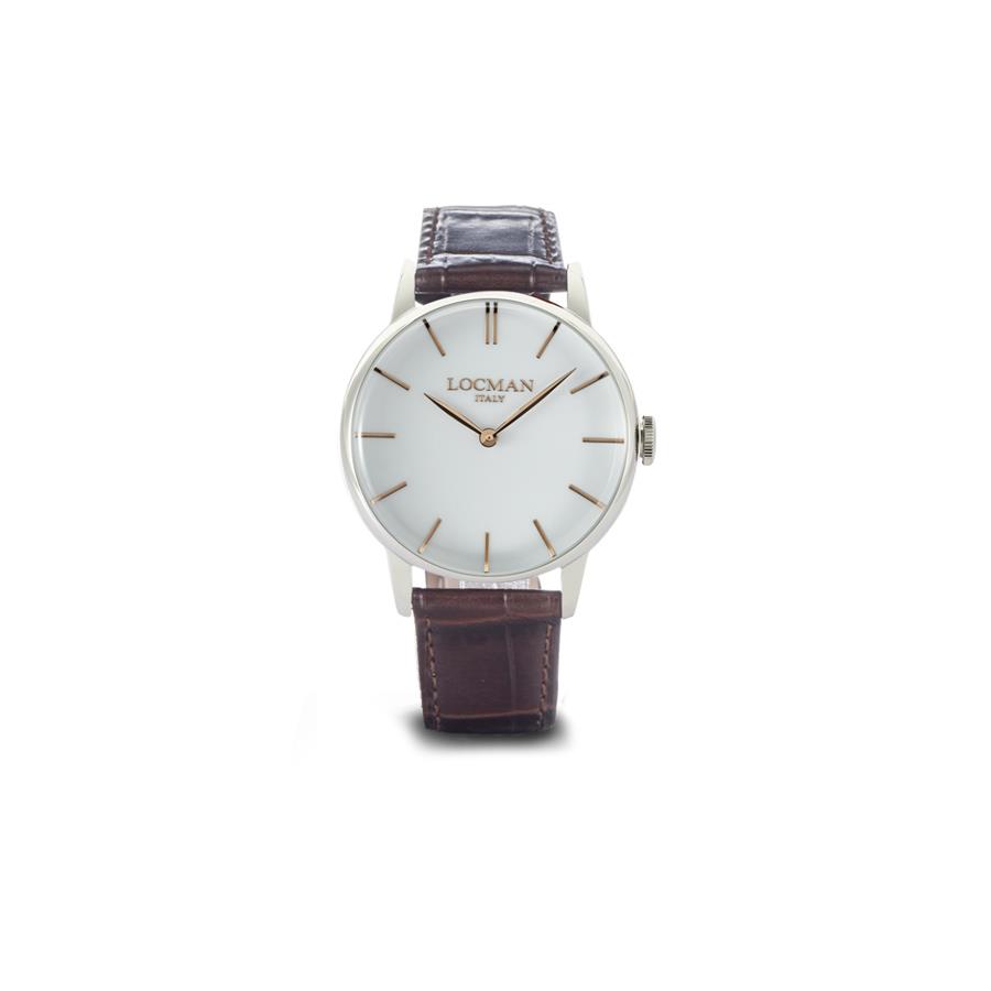 1960 41MM QUARANTE BIANCO, CIFRE ROSÈ, CINTURINO IN PELLE - LOCMAN