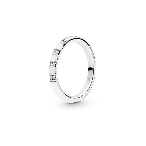 SILVER RING WITH CLEAR CUBIC ZIRCONIA AND WHITE ENAMEL - PANDORA