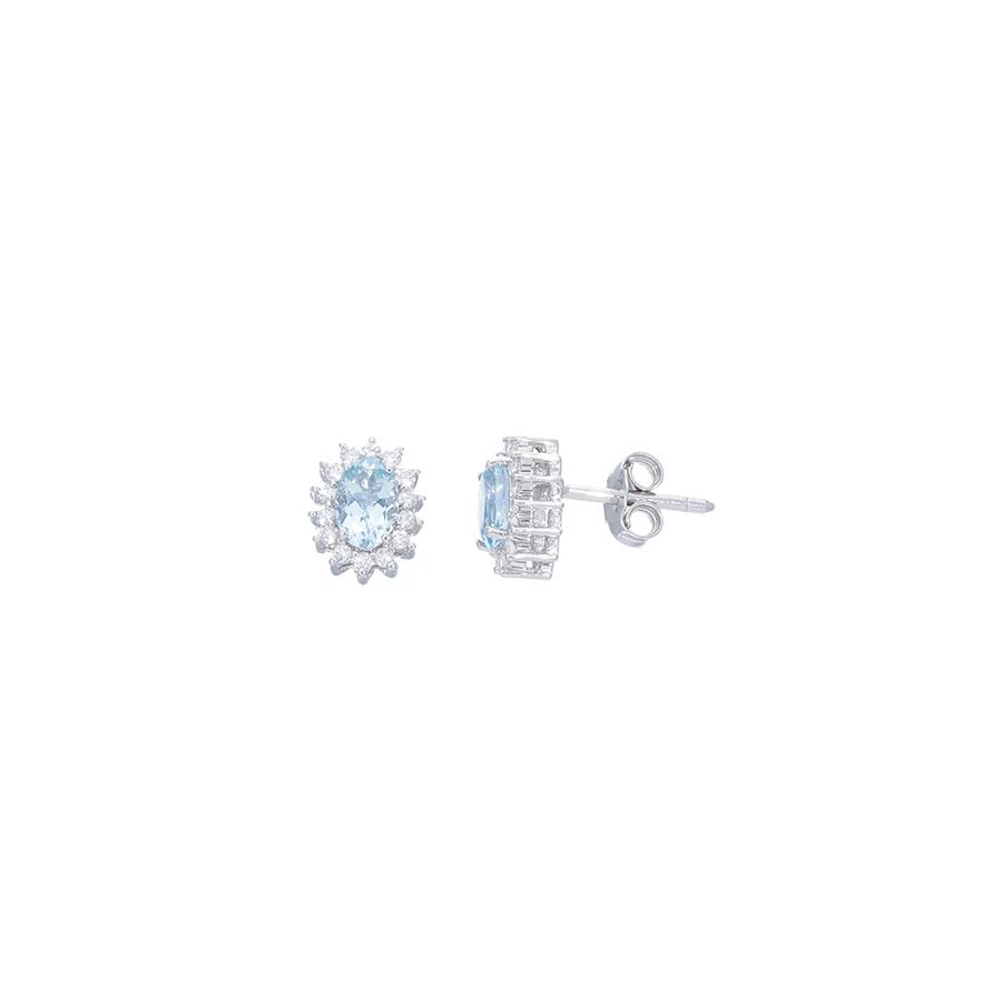 ORECCHINI ORO BIANCO 18 KT - ACQUAMARINA TAGLIO OVALE 0.74 KT E DIAMANTI 0.24 KT - CEDRO