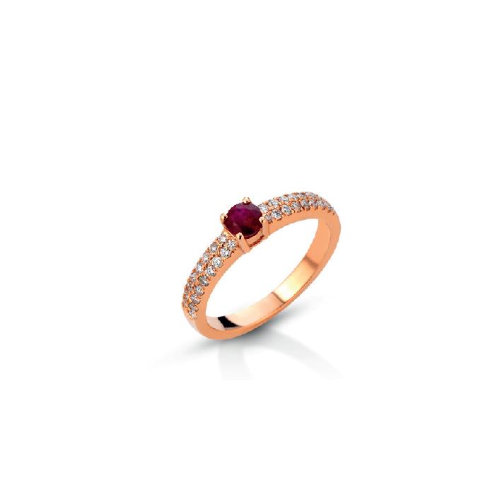 ANELLO IN ORO ROSA 18KT CON DIAMANTI BIANCHI E RUBINO - DB:0.28 - RB:0.24 - CEDRO