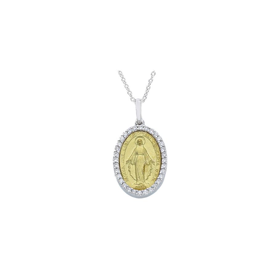MEDAGLIA SACRA "MADONNA" IN ORO GIALLO E ORO BIANCO - DIAM 0.16 G SI - CEDRO