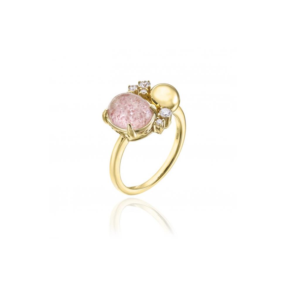 ANELLO ARMILLAS ACQUA GEMMA ORO GIALLO CON BRILLANTI BIANCHI/QUARZO ROSA - MIS 14 - CHIMENTO