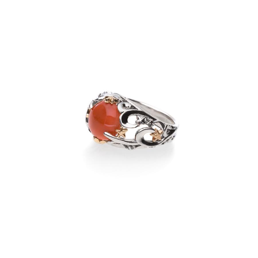 ANELLO  POLVERE DI STELLE CUPOLA CON CORALLO ARG&ORO 9 KT  - DE NOBILI