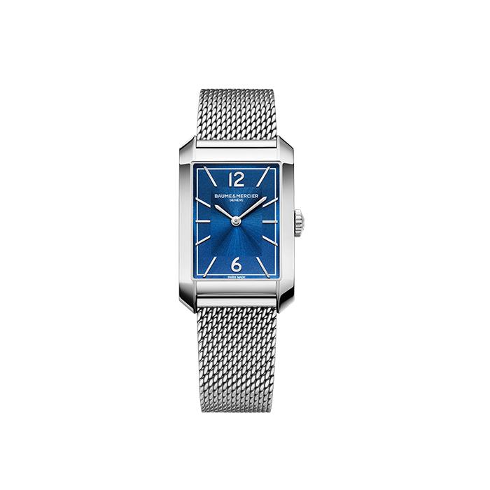 HAMPTON RETTANGOLARE MEDIO MODELLO SOLO TEMPO QUARZO QUADRANTE BLUE - BAUME & MERCIER