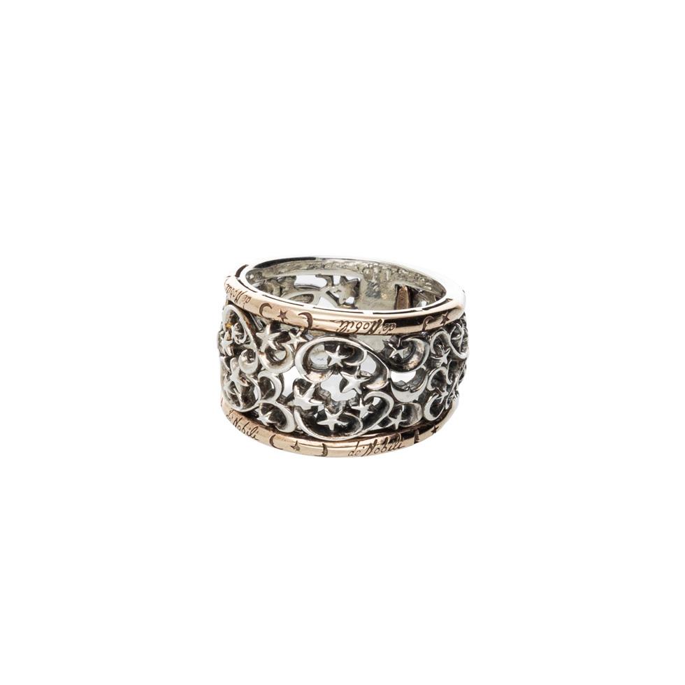 ANELLO FASCIA SFUSATA IN ARGENTO E ORO 9 KT - POLVERE DI STELLE - DE NOBILI