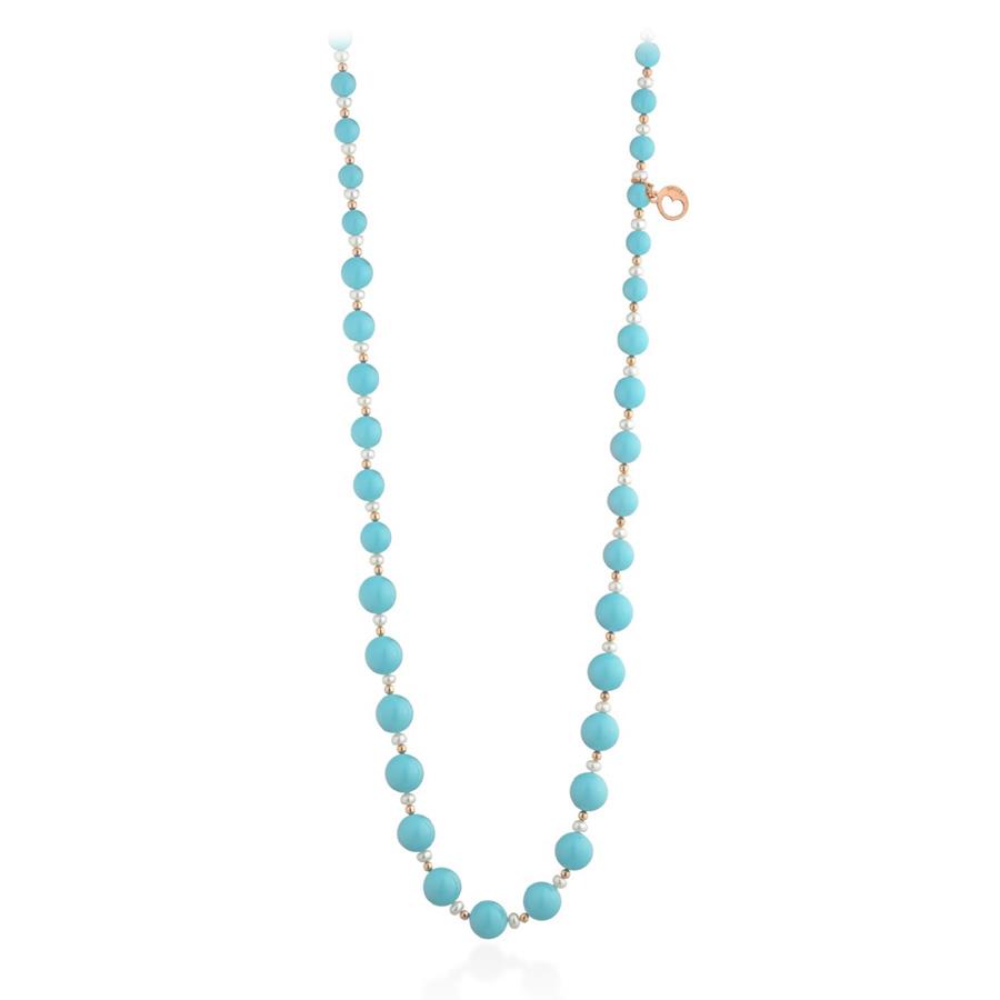 COLLANA CON PASTA DI TURCHESE, AG925 ROSA E PERLE D'ACQUA DOLCE - LE LUNE GLAMOUR