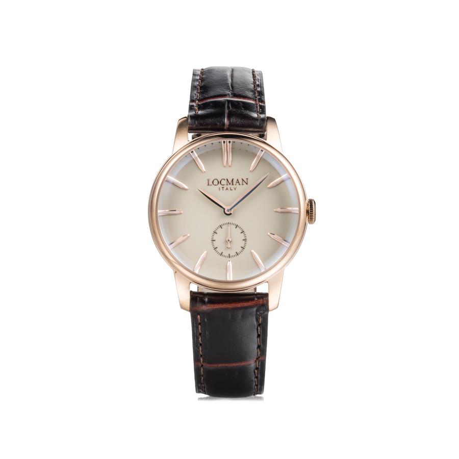 NUOVO 1960 - SOLO TEMPO ACCIAIO PVD ROSA SECONDI A ORE 6 - QUADRANTE AVORIO CINTURINO PELLE - LOCMAN