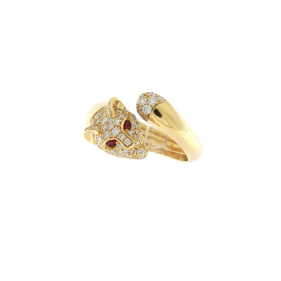 ANELLO "PANTERA" ORO GIALLO - DIAM 0.97 - RUBINI 0.12 - GR. 8.10 - ROTA & ROTA