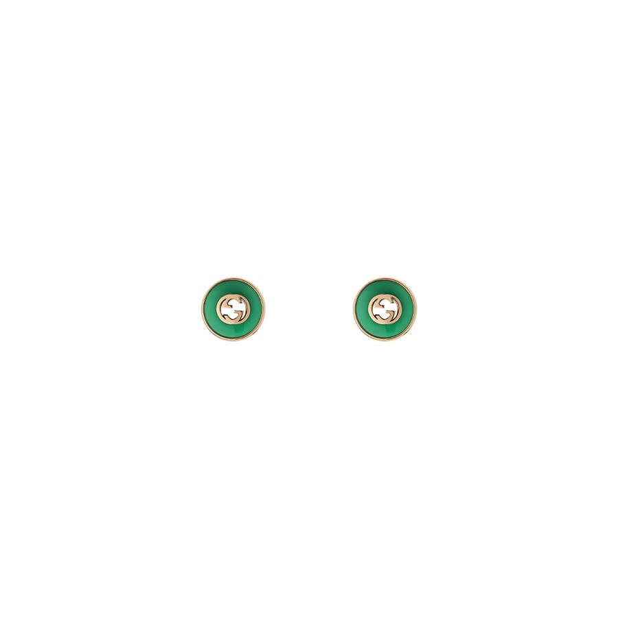 GUCCI INTERLOCKING - ORECCHINI IN ORO ROSA TOPPA CON AGATA VERDE E DIAMANTI - GUCCI FINE JEWELRY