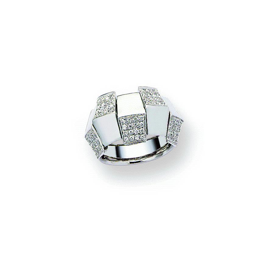 RAGGI DI LUCE ANELLO SCACCHIERA ORO BIANCO CON PAVÈ CT. 0.60 - CHIMENTO
