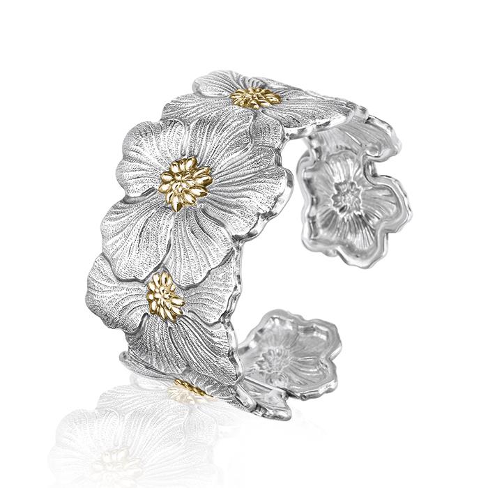 BRACCIALE RIGIDO GARDENIA IN ARGENTO ED ORO CM 17 - BUCCELLATI GIOIELLI