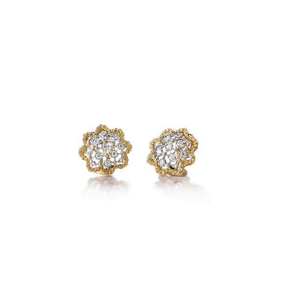 Orecchini a bottone, oro bianco, giallo e rosa 18 carati e diamanti -  Categorie Q96835