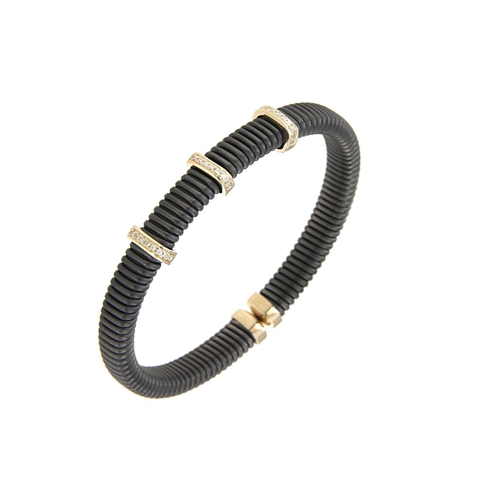 BRACCIALE TITANIO E ORO BIANCO 18 KT - 3 ELEMENTI IN ORO BIANCO E DIAMANTI KT 0.30 - GR. 320 - ANTORA