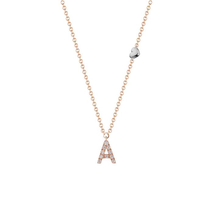 COLLANA ORO ROSA 18 KT LETTERA A E CUORICINO DIAM. 0.06  - BUONOCORE