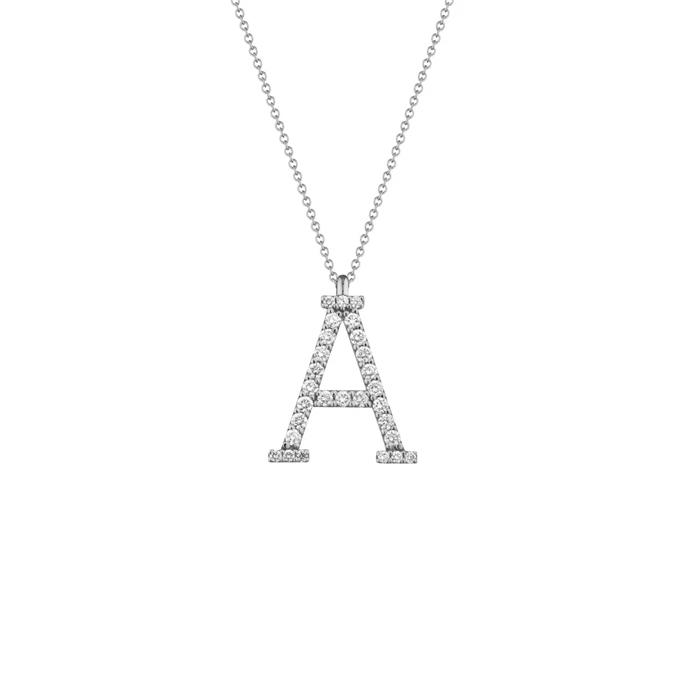 COLLANA ORO BIANCO 18 KT LETTERA A & DIAMANTI BIANCHI - GR 4.23 - KT 0.56 - CEDRO