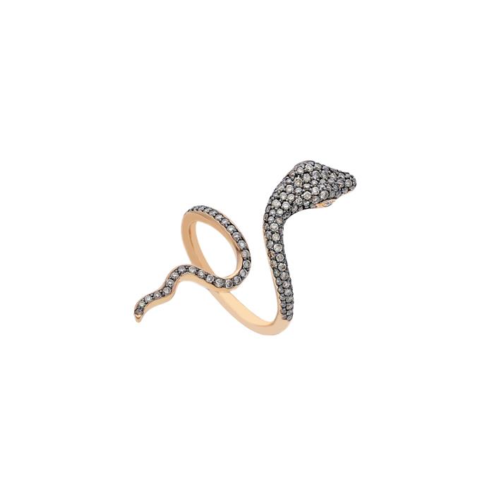 ANELLO IN ORO ROSA SERPENTE DIAMANTI BROWN KT TOT 0.77 - DIAM 0.02 - SONGA LJ