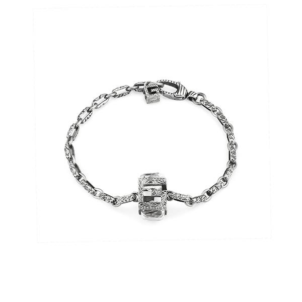 BRACCIALE CON MOTIVO G IN ARGENTO ANTICATO E CRISTALLI - GUCCI SILVER JEWELRY