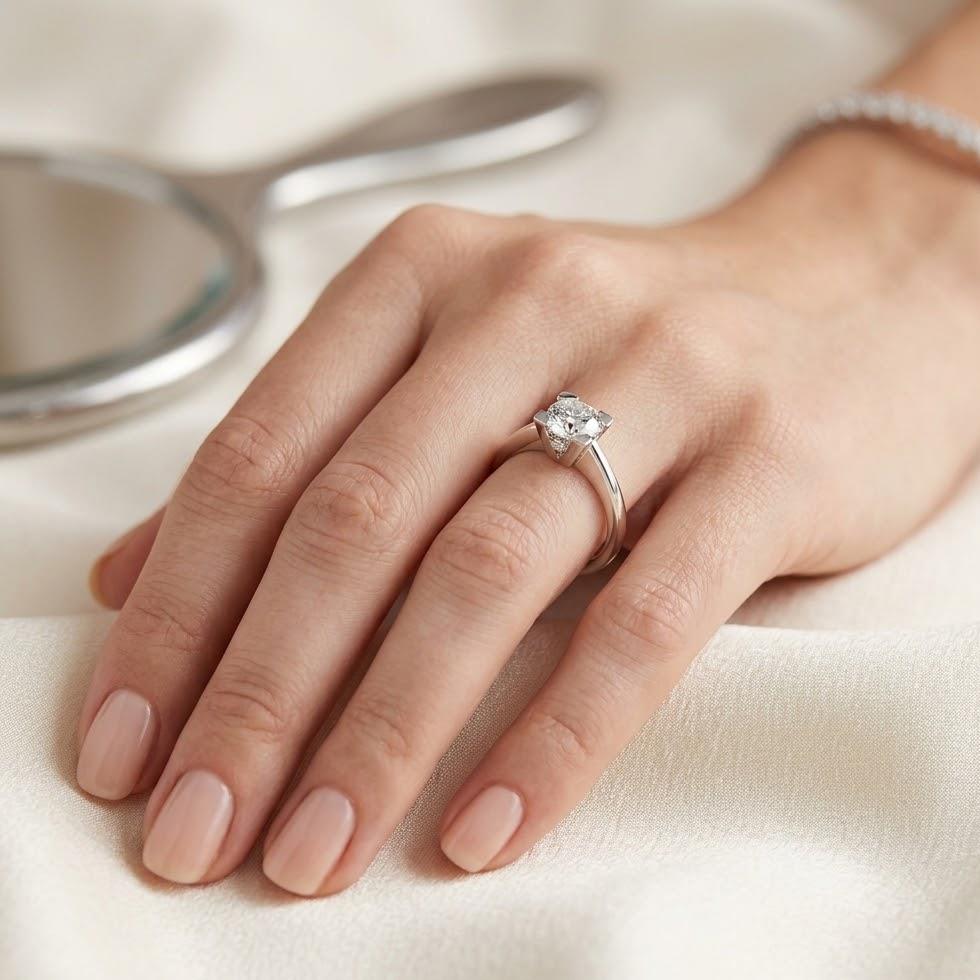 Solitario V in oro bianco con diamante certificato GIA 0.30 G IF e due diamanti su castone 0.06 G IF - GIORGIO VISCONTI