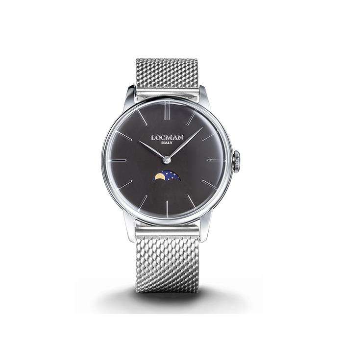 1960 SOLO TEMPO ACCIAIO FASI LUNARI QUADRANTE NERO MAGLIA MILANO - LOCMAN