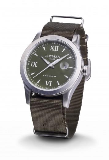 ISLAND CASSA ACCIAIO QUADRANTE VERDE, CINTURINO TELA - LOCMAN