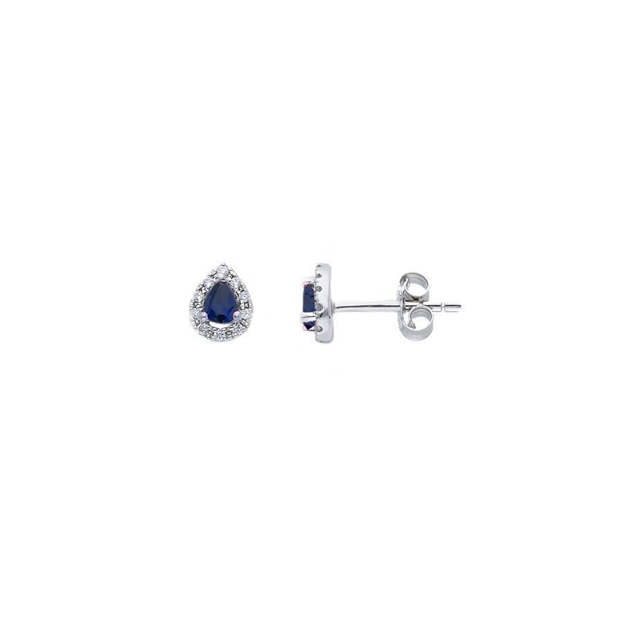 ORECCHINI ORO BIANCO 18 KT - ZAFFIRI TAGLIO A GOCCIA 0.33 KT E DIAMANTI 0.08 KT - CEDRO