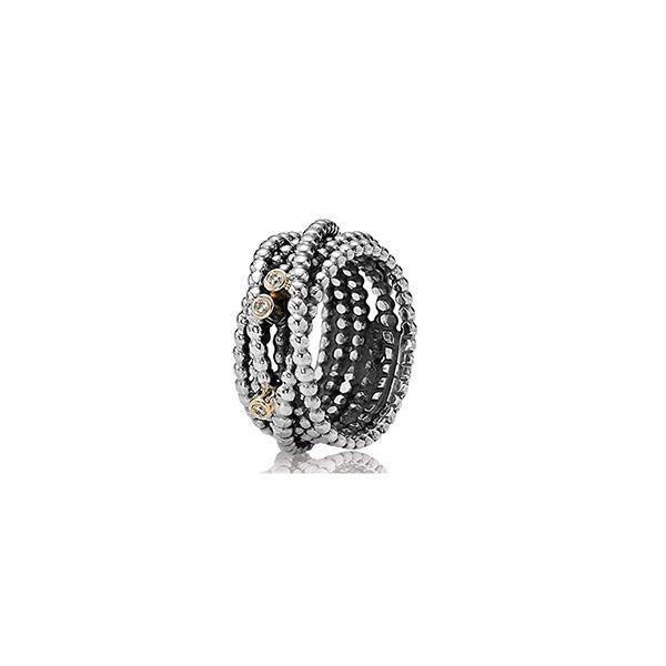 ANELLO ARGENTO E ORO 14K, DIAMANTI 0,03 CT - MISURA 54 - PANDORA