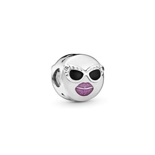 EMOTICON SILVER CHARM WITH PURPLE AND BLACK ENAMEL AND CLEAR CUBIC ZIRCONIA - PANDORA