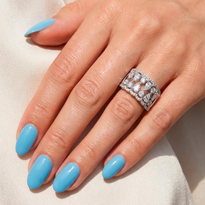 ANELLO ORO BIANCO 18 KT "FASCIA" CON DIAMANTI TAGLIO BRILLANTE CT.0.77 E TEGLIO GOCCIA  CT. 1.27 - BUONOCORE