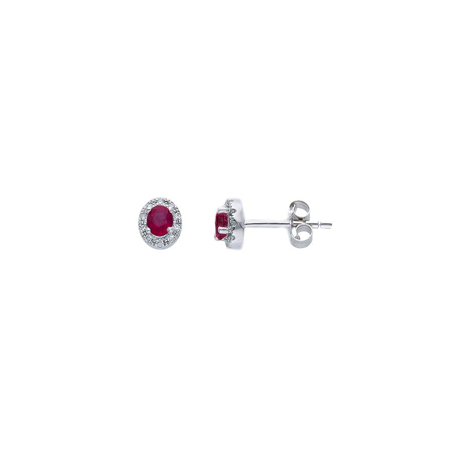ORECCHINI ORO BIANCO 18 KT - RUBINI TAGLIO OVALE 0.47 CT E DIAMANTI 0.08 CT  - CEDRO