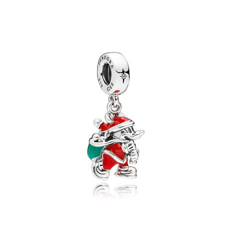 DISNEY MICKEY SANTA SILVER DANGLE WITH RED, GREEN ENAMEL AND CLEAR CUBIC ZIRCONIA - PANDORA