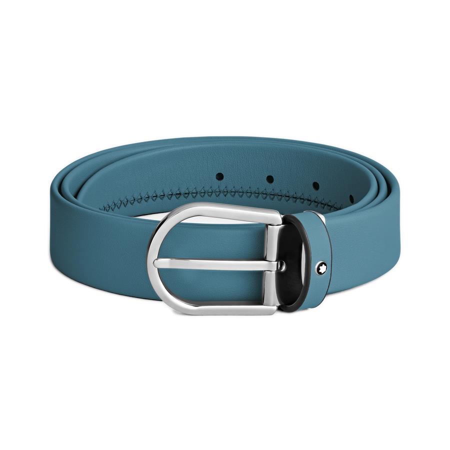 CINTURA DA 35 MM IN PELLE BLU FUM&Eacute; CON FIBBIA A FERRO DI CAVALLO - MONTBLANC