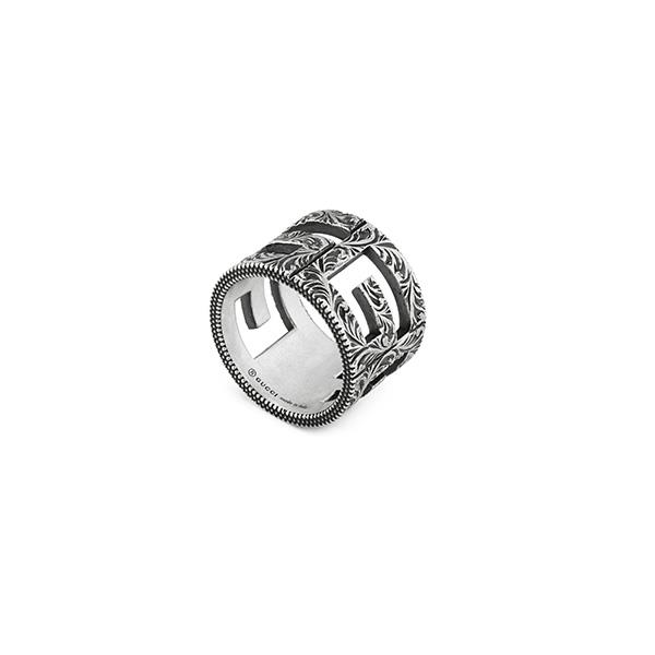 ANELLO CON MOTIVO G IN ARGENTO ANTICATO MISURA 16 - GUCCI SILVER JEWELRY